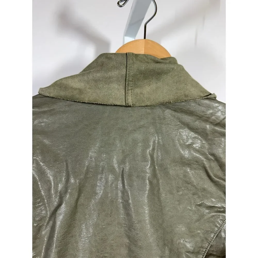 BLANK NYC Women's Faux Suede/Leather Asymmetrical Zip Front Jacket Green Size XS